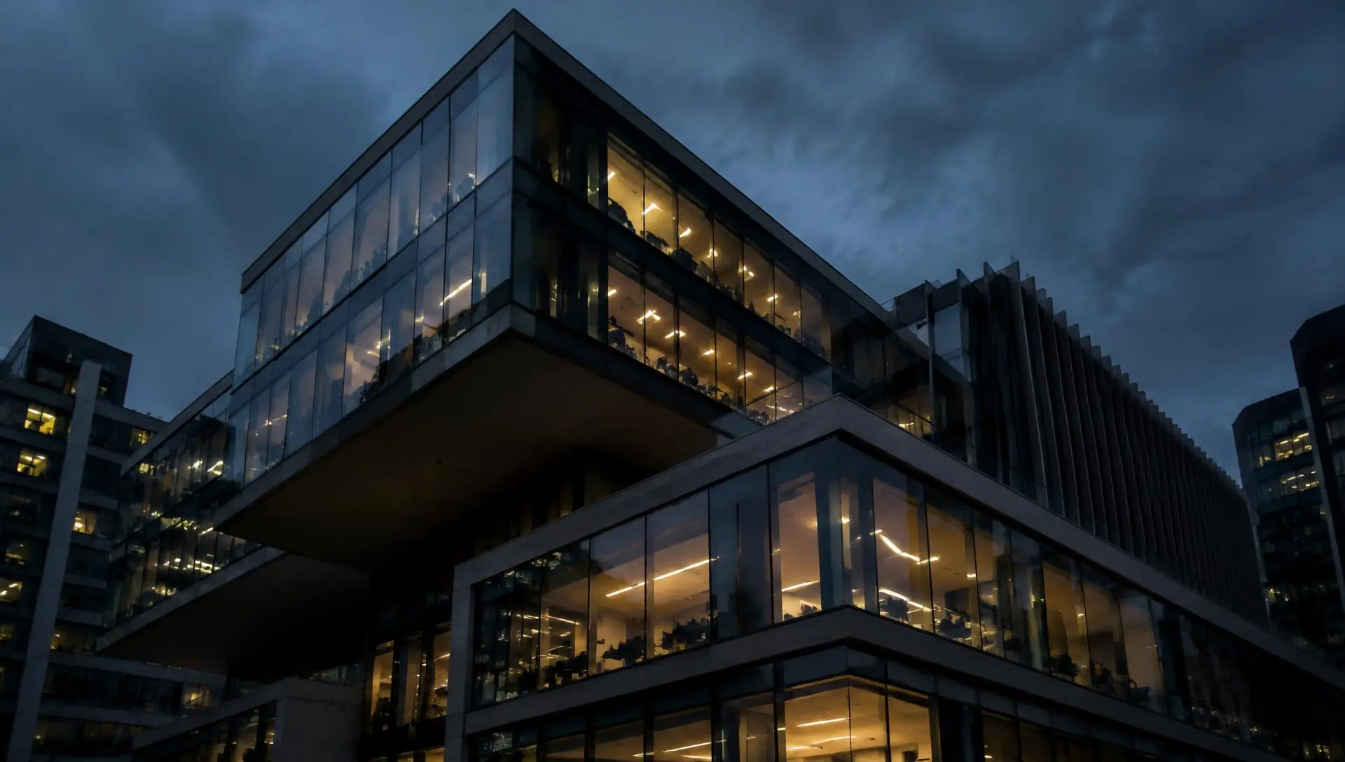 Commercial office building in Sydney at dusk